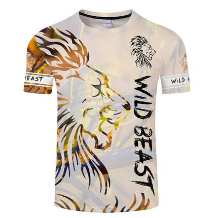 Men's 3D Printed Animal Lion Orange Short Sleeve