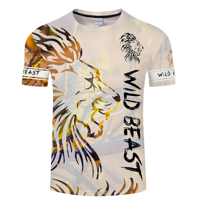 Men's 3D Printed Animal Lion Orange Short Sleeve