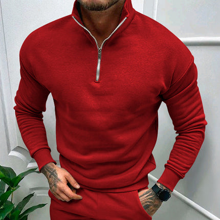 Solid Color Zipper Sweatshirt Men's Autumn And Winter Fleece-lined Long Sleeve Tops