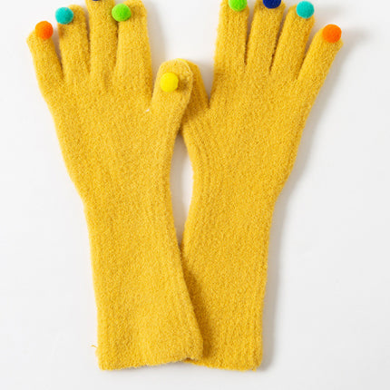 Colorful Plush Ball Gloves Winter Women's Cute Student Cycling Thickened