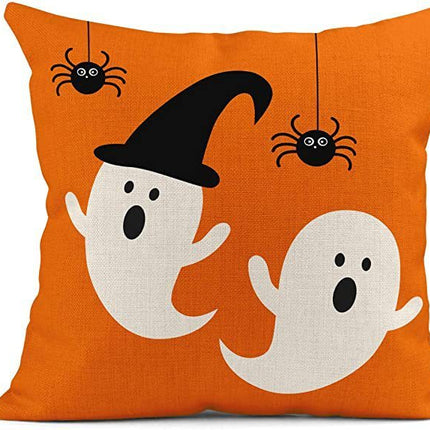 Halloween Orange Ghost Linen Pillowcase