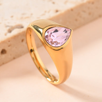 Colorful Rhinestone Rings Fashion Personality Teardrop-shaped Ring For Women Jewelry