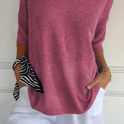 Solid Long Sleeve Sweater Slimming V-neckline Knitwear Women's Bottoming Shirt