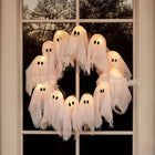 Halloween Decorations Ghost Wreath Cute Ghost Halloween Door Sign For Door Porch Wall Holiday Home Decor Glow Ghost Lights