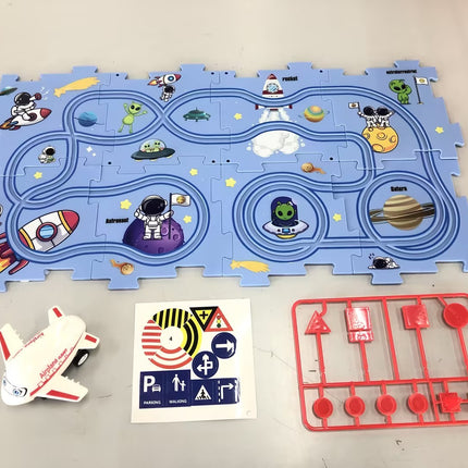 Children Puzzle Electric Railroad Speeder DIY Assembly Electric Car Automatic Rail City Scene Construction Education Toy Gift