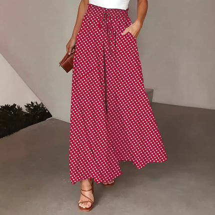 Polka Dot Print Trousers Fashion Loose Elastic Waist Wide-leg Pants Women's Clothing