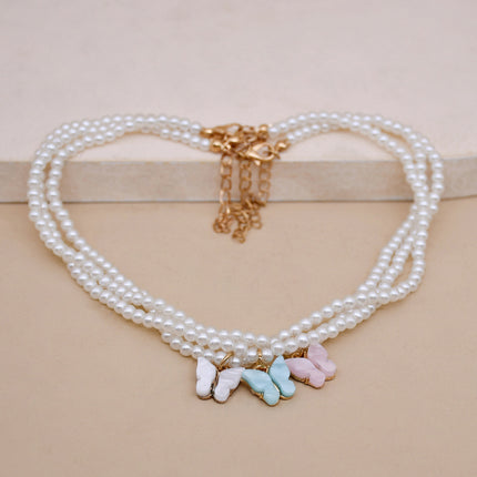 Elegant White Pearl Choker Necklace Small Round Pearl Wedding Butterfly Necklace For Women Charm Fashion Jewelry