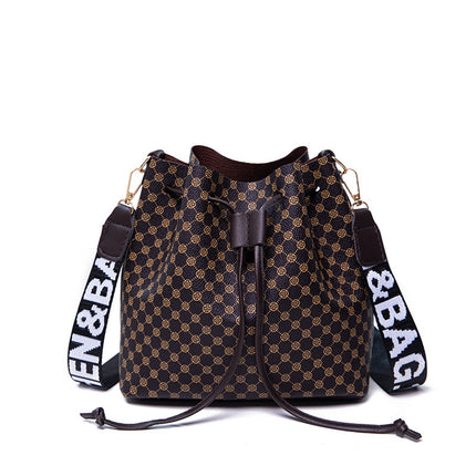 Printed Bucket Bag PU Multi Layer Soft Leather Women's Fashion Simple Shoulder Bag Fashion Women's Crossbody Bag