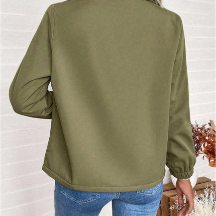 Casual Solid Color Zipper Fleece Jacket, Autumn Winter