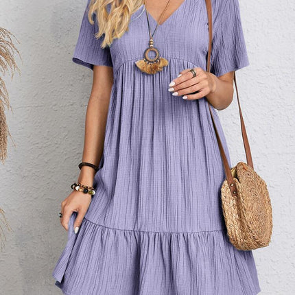 V-neck Short Sleeve Dress Summer Fashion Casual Loose Ruffled Dresses Beach Clothing Women