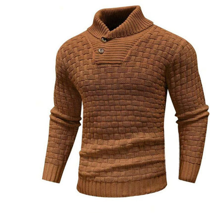 Men's Slim Turtleneck Sweater With Button Design Fashion Casual Solid Color Pullover Top Clothing
