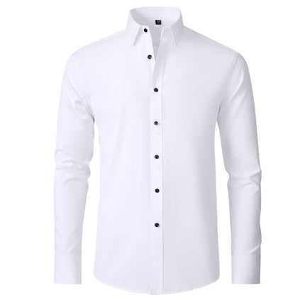 Solid Long Sleeve Shirt Fashion Slim Lapel Button Office Business Shirt Men's Clothing