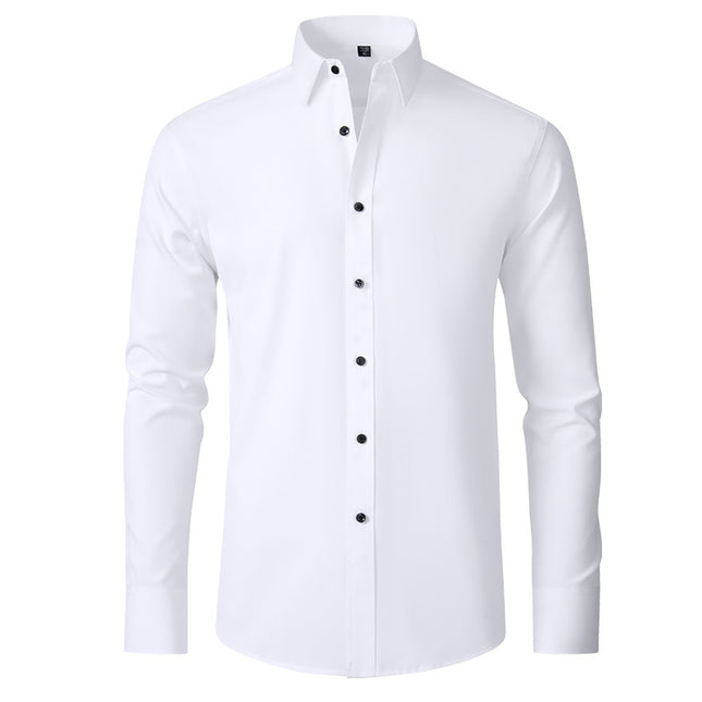Solid Long Sleeve Shirt Fashion Slim Lapel Button Office Business Shirt Men's Clothing