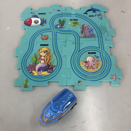 Children Puzzle Electric Railroad Speeder DIY Assembly Electric Car Automatic Rail City Scene Construction Education Toy Gift