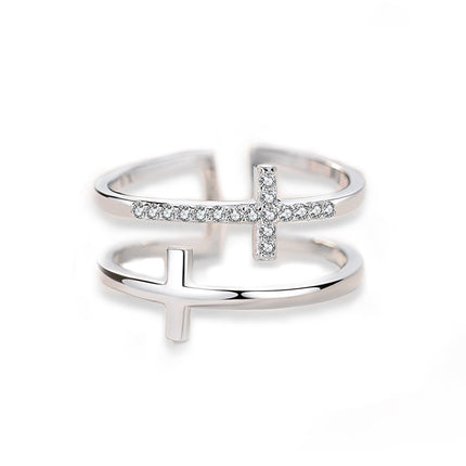 Double Cross Miniature Copper Inlaid Zircon Ring