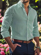 Ins Stripe Printed Long Sleeve Shirt Men Fashion Casual Lapel Button Top Clothing