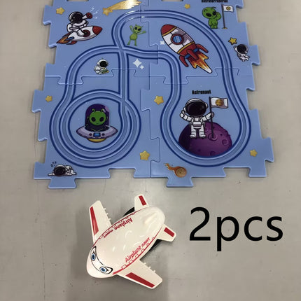 Children Puzzle Electric Railroad Speeder DIY Assembly Electric Car Automatic Rail City Scene Construction Education Toy Gift