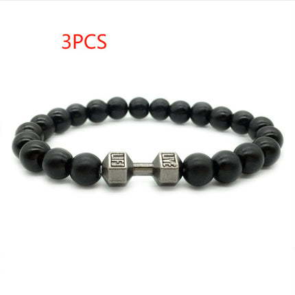 Men's Jewelry Alloy Metal Barbell & Lava Rock Stone Beads Fitness Fashion Dumbbell Bracelet