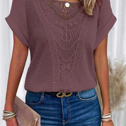 Summer Hollow Out Short-sleeved T-shirt Fashion Ethnic Style Tops Women's Clothing