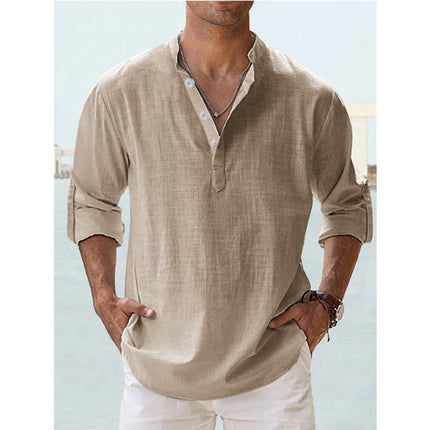 New Men's Casual Blouse Cotton Linen Shirt Loose Tops Long Sleeve Tee Shirt Spring Autumn Casual Handsome Men's Shirts