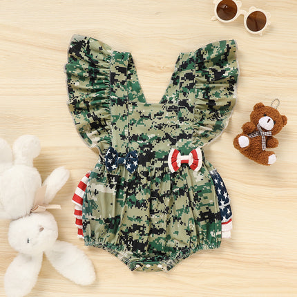 Baby's Girl 4th Of July Independence Day Style Camouflage Pattern Triangle Bodysuit, Casual Sleeveless Romper, Toddler & Infant Girl's Onesie