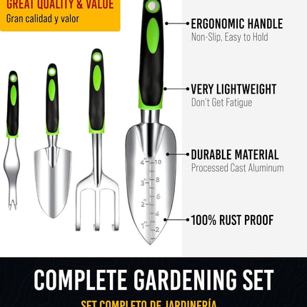 Heavy Duty Garden Tools 9Pieces Set - Rust Proof, Ergonomic Gardening Hand Tools Garden Gifts For Mom And Dad