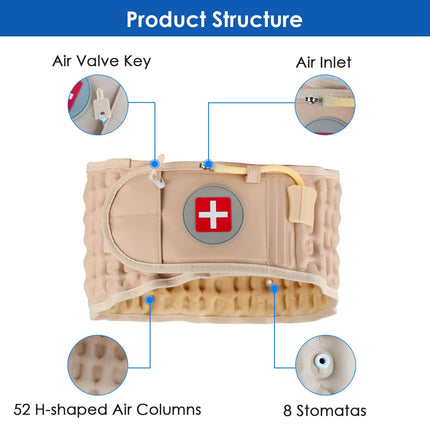 1Pc Decompression Back Belt Lumbar Spine Support Lower Back Air Traction Device With Extension Pad For Men Women Pain Relief Fit For All Waist