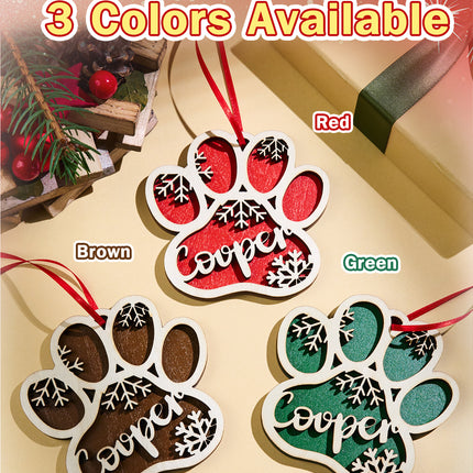Personalized Dog Paw Snowflake Ornament – Custom Name Christmas Tree Decoration