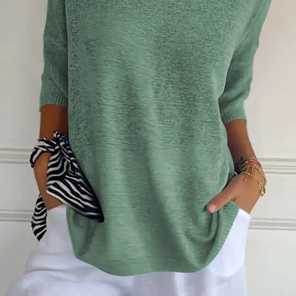 Solid Long Sleeve Sweater Slimming V-neckline Knitwear Women's Bottoming Shirt