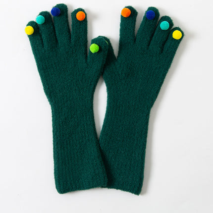 Colorful Plush Ball Gloves Winter Women's Cute Student Cycling Thickened