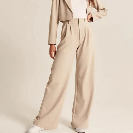 High Waist Straight Trousers With Pockets Wide Leg Casual Pants For Women