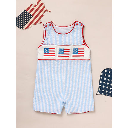 Infant Baby Boy 4th Of July American Flag Smocked Romper Summer Sleeveless Jumpsuit For Independence Day & Memorial Day Celebrations