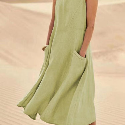 Summer Sleeveless Long Dress With Pockets Fashion Casual Loose Dresses Women's Clothing