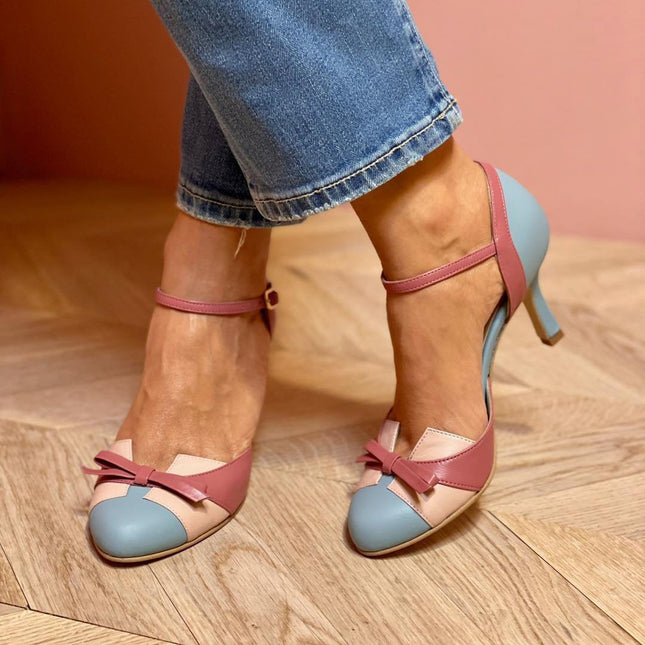 Ins Bow Sandals Summer Color-matching Pointed Toe Buckle High Heels Pumps Women's Shoes