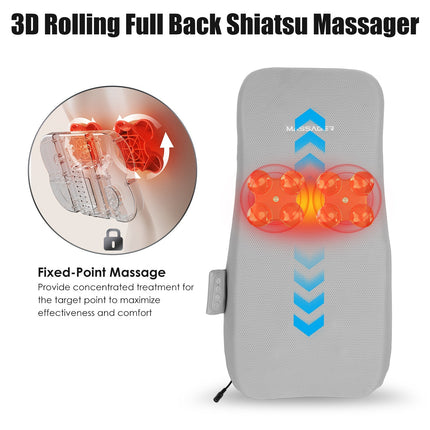 1 Set Full Back Massager With Rolling Kneading Nodes Soothing Heating 3D Deep Tissue Shiatsu Chair Massage Pad For Lumbar Upper Lower Back Gift For Women Men