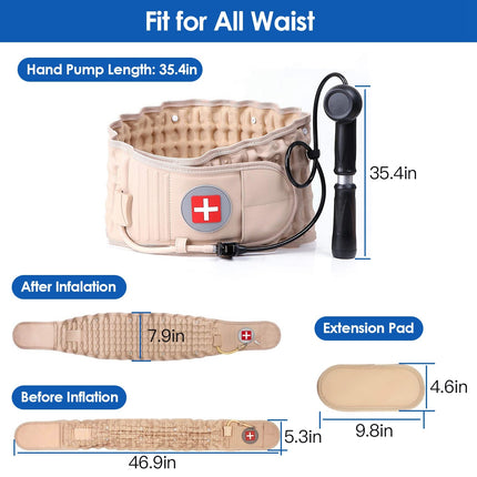 1Pc Decompression Back Belt Lumbar Spine Support Lower Back Air Traction Device With Extension Pad For Men Women Pain Relief Fit For All Waist