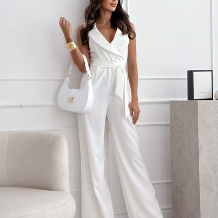 V-neck Sleeveless Jumpsuit With Belt Design Summer Fashion Trousers Women's Clothing