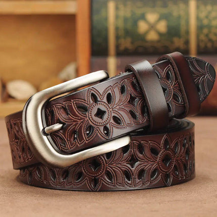 New Belt Hollow Pattern Belt Ladies Trend Waistband Genuine Woman Belt Vintage Pin Buckle Strap Jeans