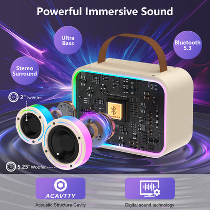 JYX D30 Karaoke With 2 Microphones&Bluetooth Speaker With Wireless Microphone And Lights For Adults And Kids