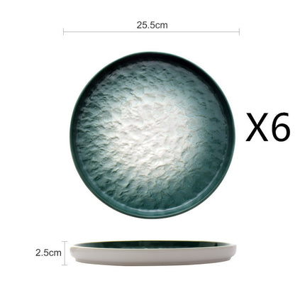 Gradient Emerald Steak Plate Stone Pattern Pasta Plate Western Plate Round Plate Restaurant Home
