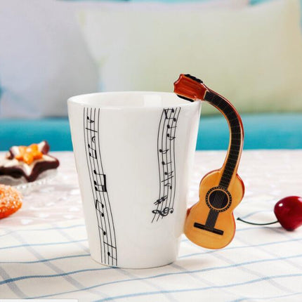 Coffee cup with music notes in the form of saxophone handle ceramic porcelain cup of tea milk method
