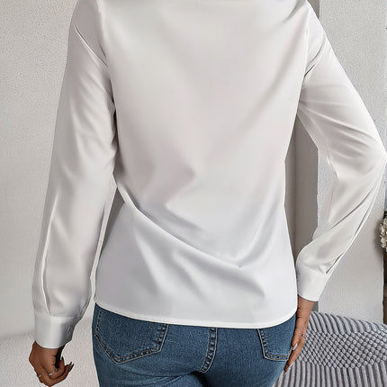 Fashion V-Neck Long Sleeve Shirt Elegant Commuter Solid Blouse Office Women's Clothing