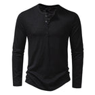 Men's Long-sleeved T-shirt Fashion Casual Solid Color Pullover Button Top Autumn And Spring Clothing