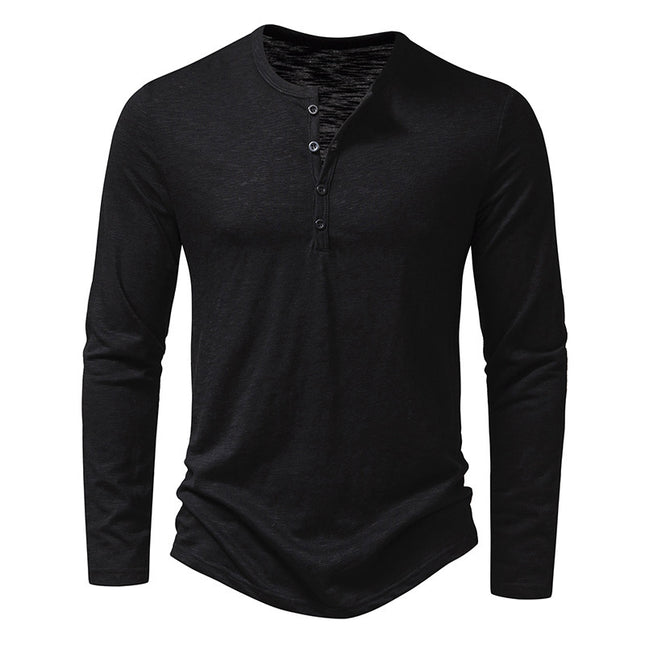 Men's Long-sleeved T-shirt Fashion Casual Solid Color Pullover Button Top Autumn And Spring Clothing