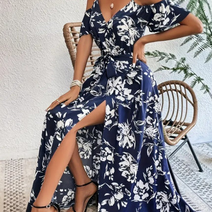 Flower Print Split Suspender Dress With Lace-up Design Summer Fashion Long Dresses Beach Clothing For Women
