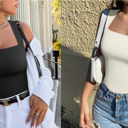 Thread Square Neck Jumpsuit Sleeveless Slim Fit Tank Top Summer Shapewear