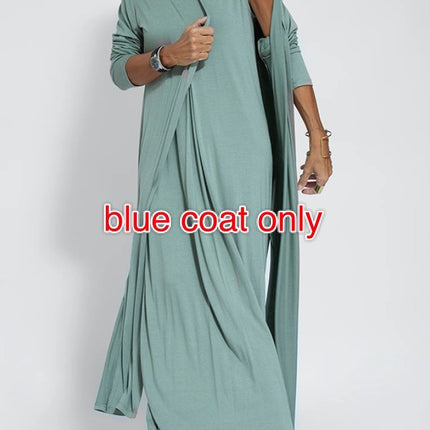 New Solid Color V-neck Sleeveless Dress Long Cardigan Jacket Suit For Women