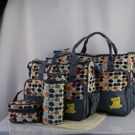 5PCS Per Set Baby Nappy Diaper Bags Set Mummy Diaper Shoulder Bags WithNappy Changing Pad Insulated Pockets Travel Tote Bags For Mom Dad