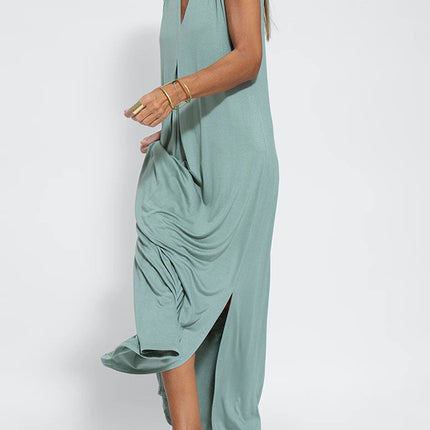 New Solid Color V-neck Sleeveless Dress Long Cardigan Jacket Suit For Women