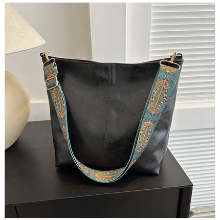 Women's Shoulder Bag With Ethnic Style Wide Shoulder Strap Ins Large Capacity Bucket Crossbody Bags Fashion Handbag